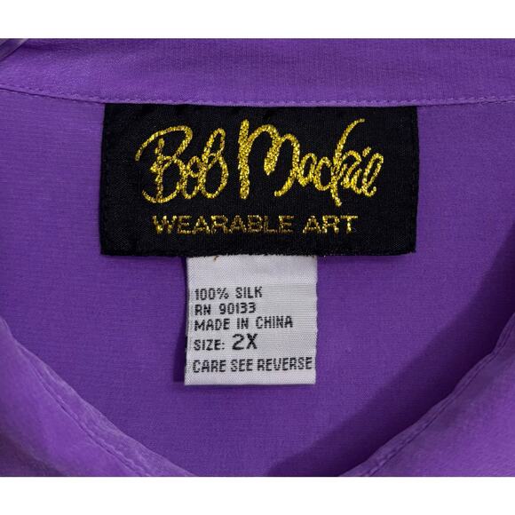 Bob Mackie Wearable Art VTG 100% Silk Color  Block Button Down Shirt Blouse 2X - Picture 4 of 9